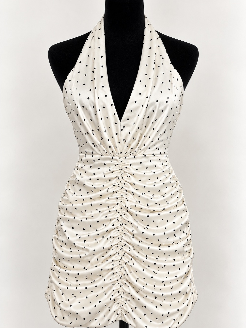Zara Cream Halter Mini Dress with Black Polka Dots
